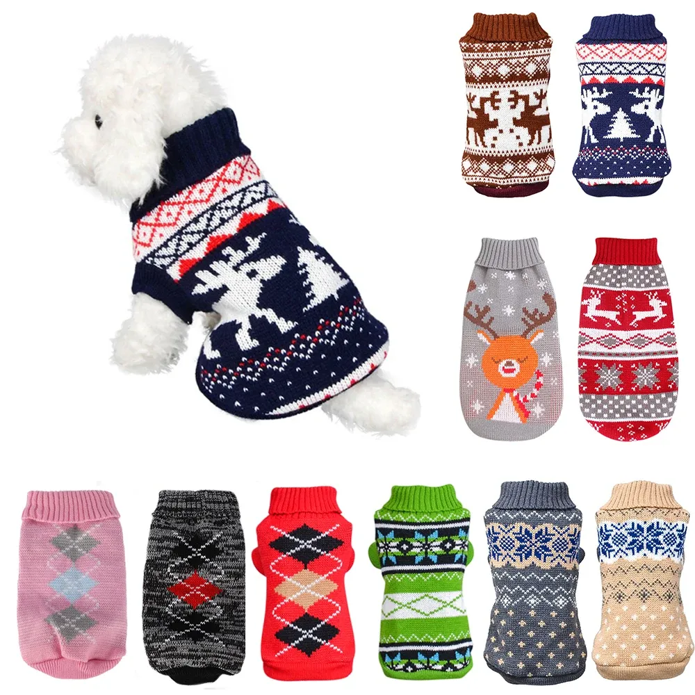 Ropa de perro cálida suéter de gato tejido para perros pequeños de invierno ropa de Navidad ropa de Navidad chihuahua bulldogs disfraz de cachorro