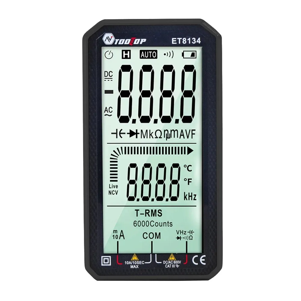 TOOLTOP 4.7-Inch Large Screen True RMS Digital Multimeter Automatic Manual Measure 6000 Counts Display DC/AC Voltmeter Ammeter