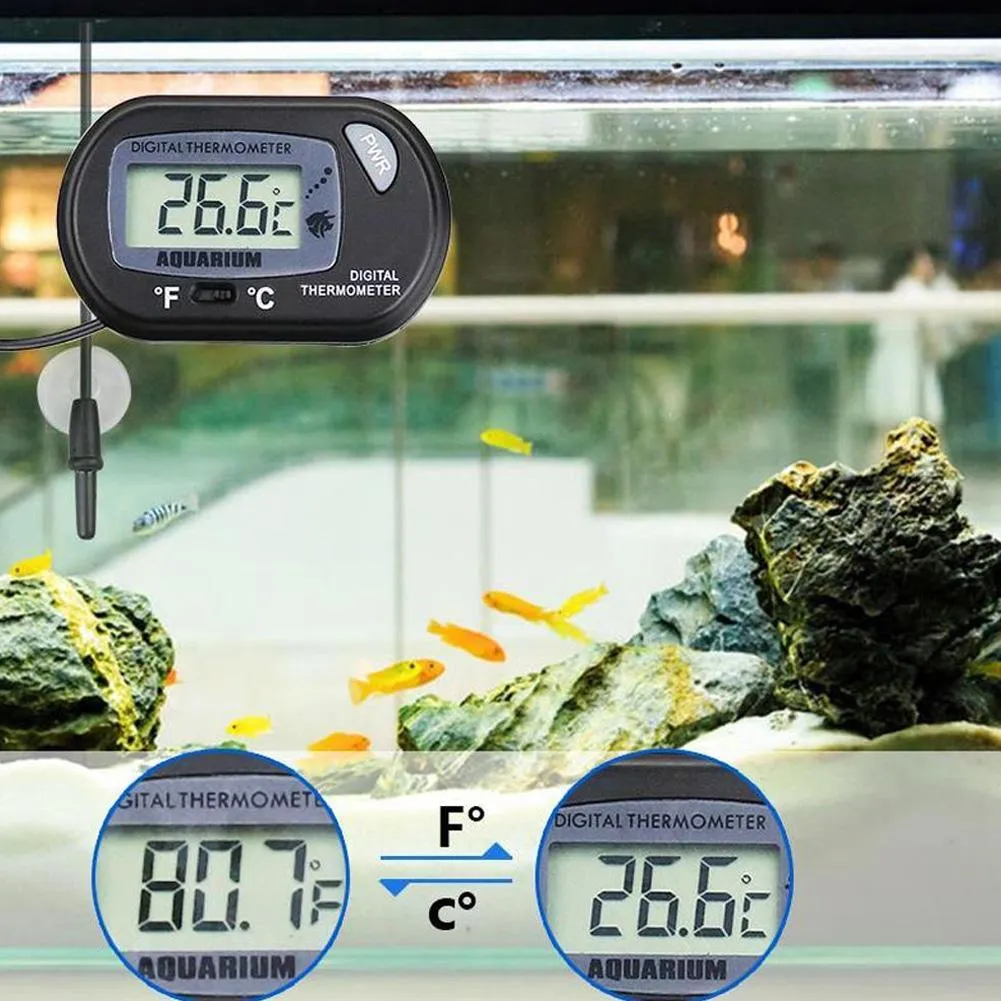 Termómetro de pescado LCD Acuario digital Medidor de temperatura del agua Aquario Temperio acuático Alarma Suministros con sucker