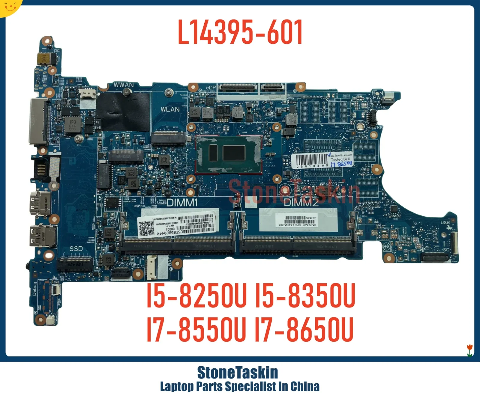Motherboard Stonetaskin L14395601 für HP ZBook 14U G5 850 G5 Laptop Motherboard 6050A2945601MBA01 I58250U I78650U DDR4 Mainboard MB
