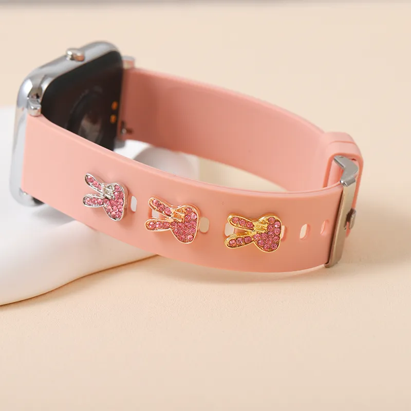 Slicone Strap Nails décoratifs pour Apple Watch Band Rabbit Charms Metal Creativity Charm Accessoires pour Iwatch Sport Bracelet