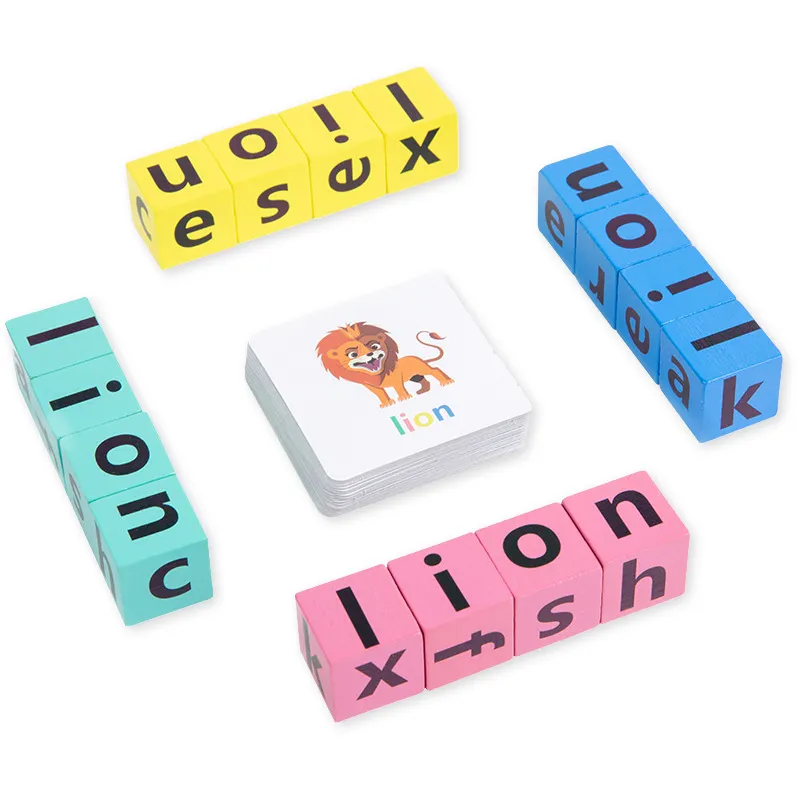 Wooden Spelling Words Game Game Interactive Educational Toys Cartão Card de cartões de tabuleiro Crianças infantis Pré -escolar aprendizado de brinquedos de idioma