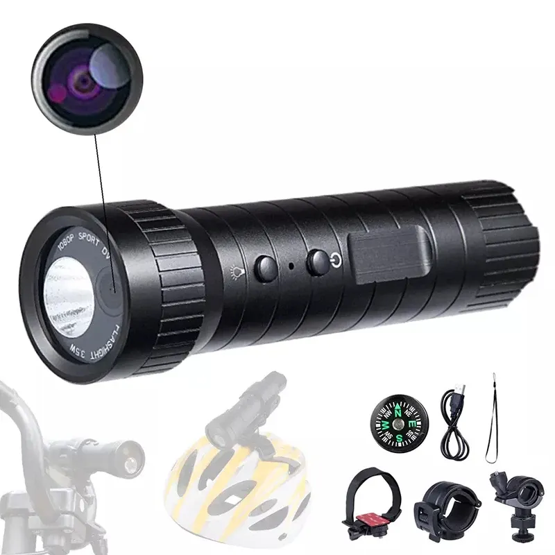 Kameror Mini Camera 1080p Sportkamera cykel Hjälm Video Camcorder Night Vision Waterproof Sport DV Action Camera med ficklampa