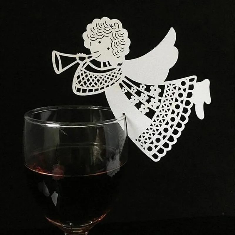 10 Colos 50pcs Angel Shaped Laser Cut Table Mark Wine Glass Name Place Cards Wedding Birthday Baby Shower Party Favor Supplies