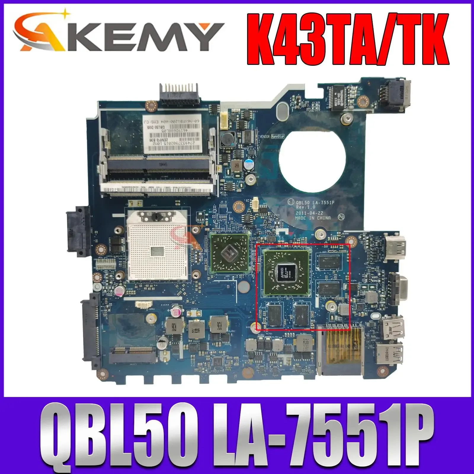 Płyta główna dla ASUS K43T K43TA K43TK X43T Laptop płyta główna QBL50 LA7551P HD7670M 1G 100% Praca testowa. Oryginalny !