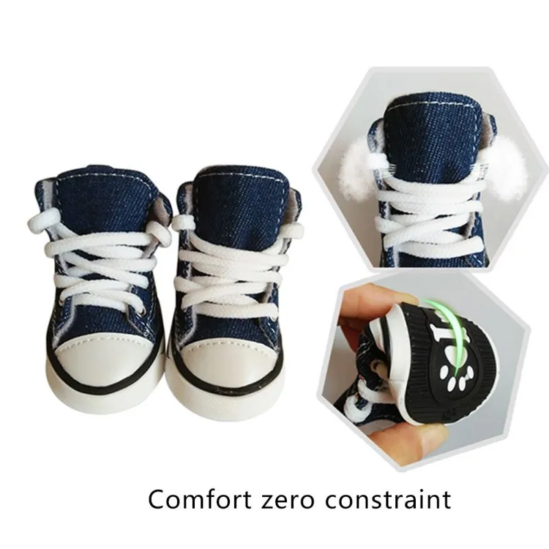 4 pezzi/set di scarpe per cani in tela di denim antissingding scarpe per animali domestici scarpe sneaker stivaletti traspiranti per calzini per cani forniture per animali domestici