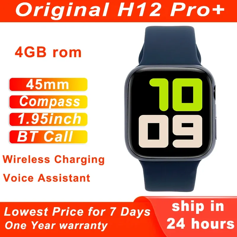 Watches H12 Pro Plus Amoled Smart Watch Men Women 4GB ROM 45mm 1.95 '' NFC COMPASS BT Ring smartur alltid på display Sport Watch