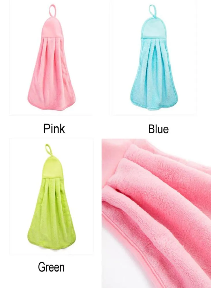 Kitchen Tools Hangable 3 Colors Soft Convenient Hand Towel Solid Colors Strong Absorbent Durable Wear Resistant Clean Rag DH0486 T6240190