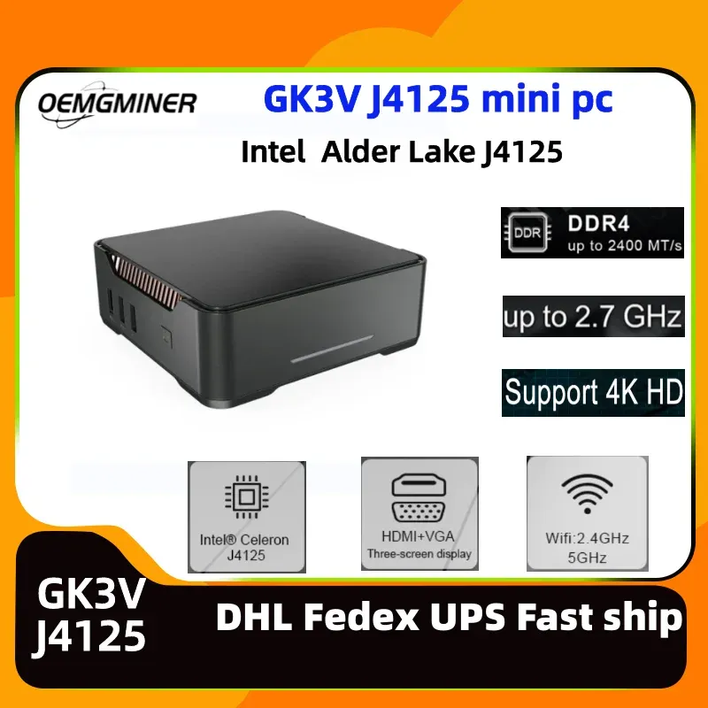 Chaîne / mineur Offical GK3V Intel J4125 Mini PC 8 Go 256 Go DDR4 Prise en charge 4k HD VGA WiFi5 BT4.2 Bureau de bureau Home Office Mini Office Computer PC