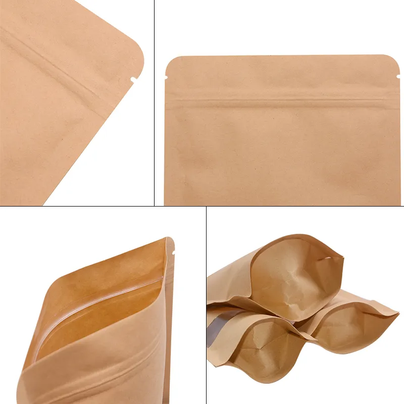 10Pcs Kraft Paper Food Bags Stand Up Pouches Coffee Sweet Candy Packaging Dried Food Fruit Cookie Storage Zip Lock Sealing Bags