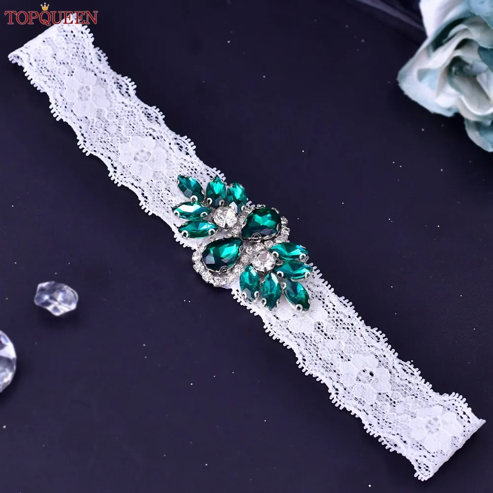 Leg garter belt with green diamond elastic lace, 40 cm circumference,  handmade beaded wedding thigh garter from Dhgate Bridal Gloves - price 7.86