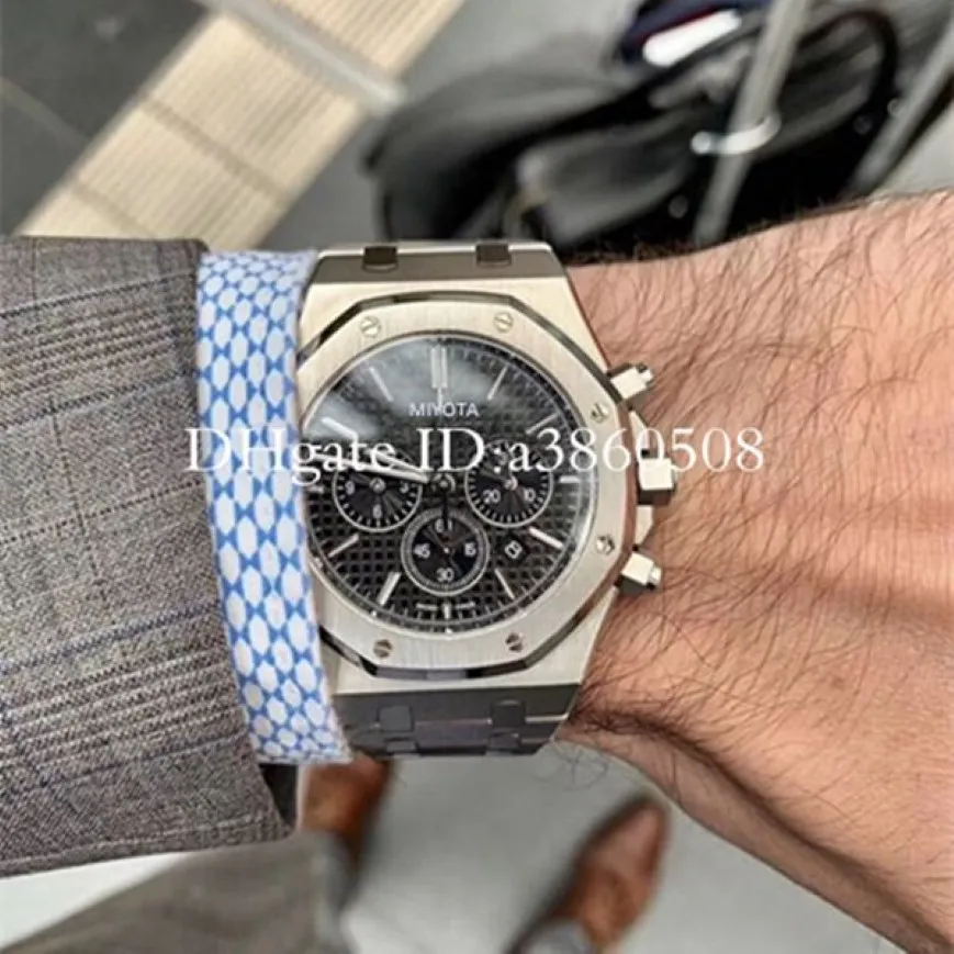 Toppmens titta på Stanless Steel 42mm Sapphire VK Chronograph Quartz Movement Sports Män tittar på Montre de Luxe Orologio Di Lusso331y