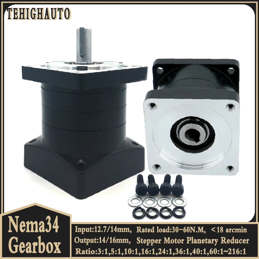 NEMA 34 Planetary Gearbox Gear 86mm Speed ​​Ratio 3: 1,5: 1,10: 1 ~ 216 Ingång 1/2 tum 12,7/14mm NEMA34 Stegmotor Reducer Step-down