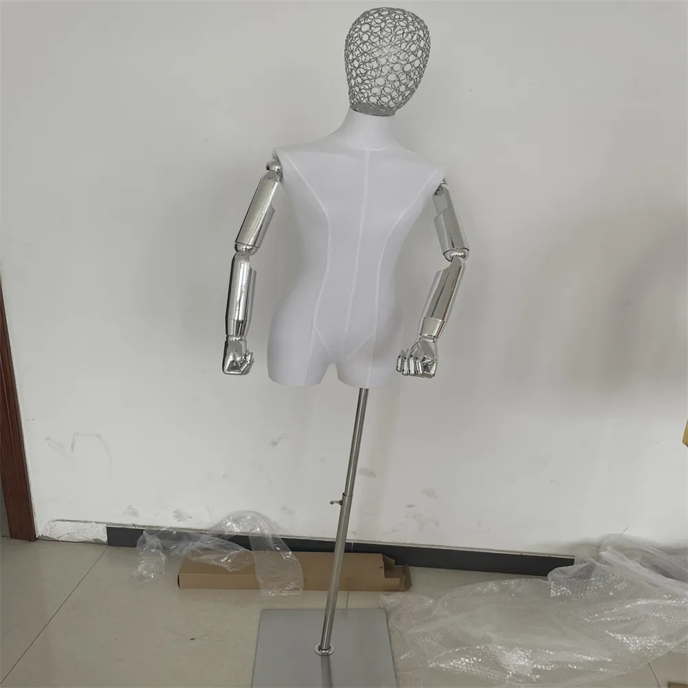 Full Female Cloth Hand Mannequin for Head Model Jewelry, Flexible Women,Adjustable Can Pin, 2 Colors, Body Tripod Base, C840