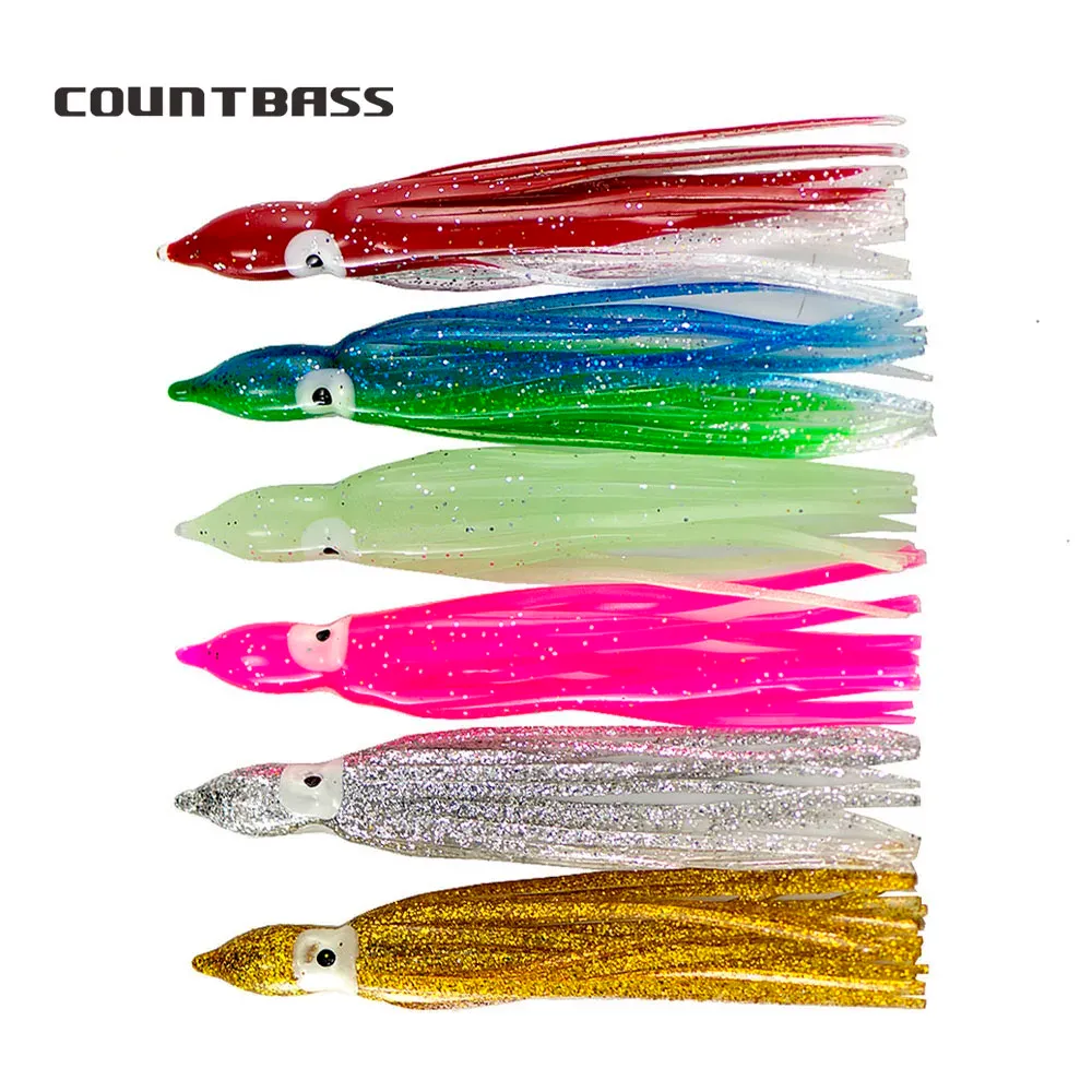 30pcs Trolling Squid Shairts 2,5 "3" 4 "5" 6 "7", 6cm 8cm 10cm 12cm 15cm 18cm, iscas de polvo macio, iscas de pesca hoochie, cauda de atum cauda