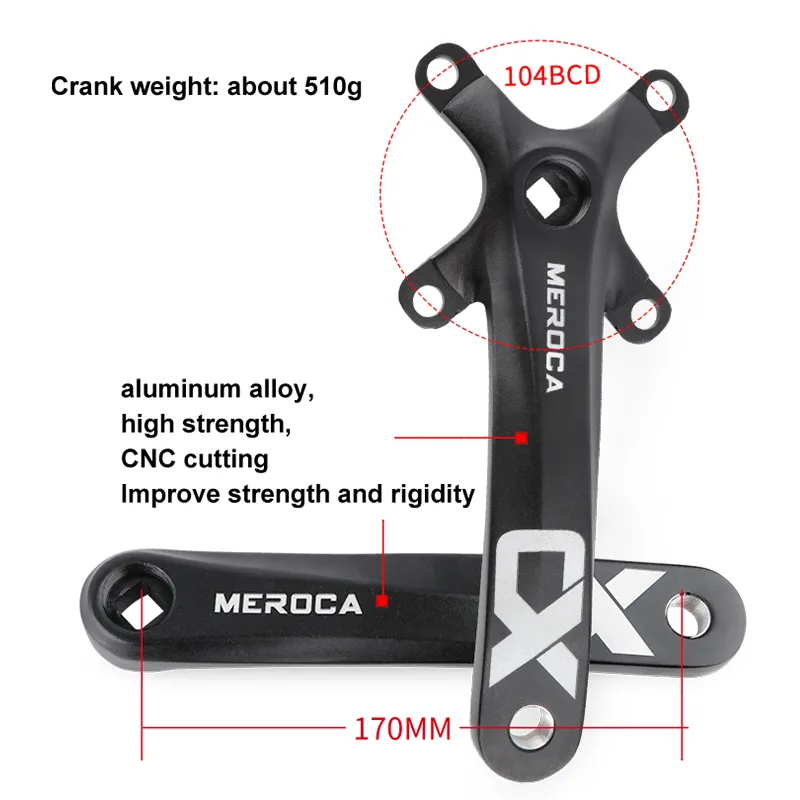 メロカ自転車クランクチェーンホイール104BCD MTBバイククランケセットアルミニウム合金