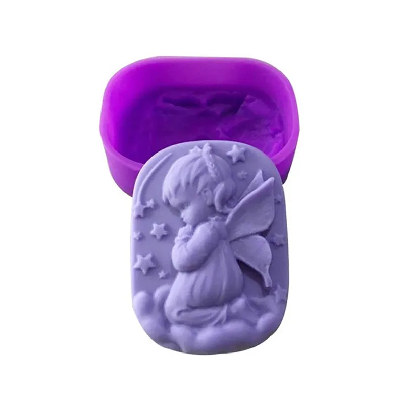 1 stks Purple Candle Mold Kitchen Leveringen Boy Angel/Girl Angel Fondant Cake Decorating Silicone Diy Handmade Soap Mold