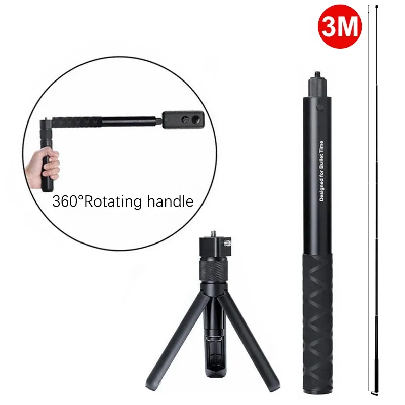 Monopods 1.1m 3M Roterande kula Tid aluminiumlegering Selfie Stick Holder Tripod Monopod för Insta360 X3 One RS GoPro Max Panoramic Camera