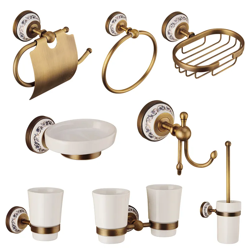 Bath Hardware Sets Brass Copper Soap Dishes Towel Rings Robe Hooks Paper Holder Wastepaper Holders Cup Holders