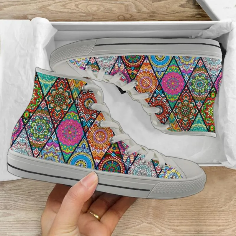 Повседневная обувь Instantarts High Top Canvas Shoe Bohemia Mandala Print Женщины дышащие кроссовки для подростков