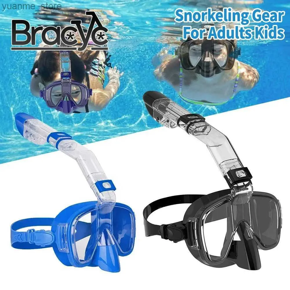 Dykmasker torr snorkelmaskuppsättning fällbar anti dim dykmask fullt torrt toppsystem lämpligt för simning professionell uppblåsbar utrustning för ad y240419 t83z