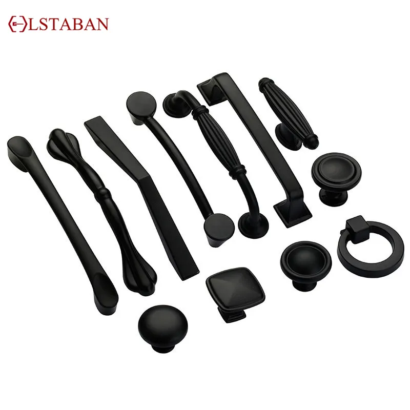 LSTABAN American Style Black Cabinet Handles Solid Aluminum Alloy Kitchen Cupboard Pulls Drawer Knobs Furniture Handle Hardware