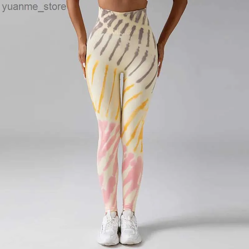 Yoga Outfits Cozy High Elastic Stretch Nude Touch Skin printed Gym Fitness High Waist Running Butt Lifting Tie Dye Yoga Pant Y240410