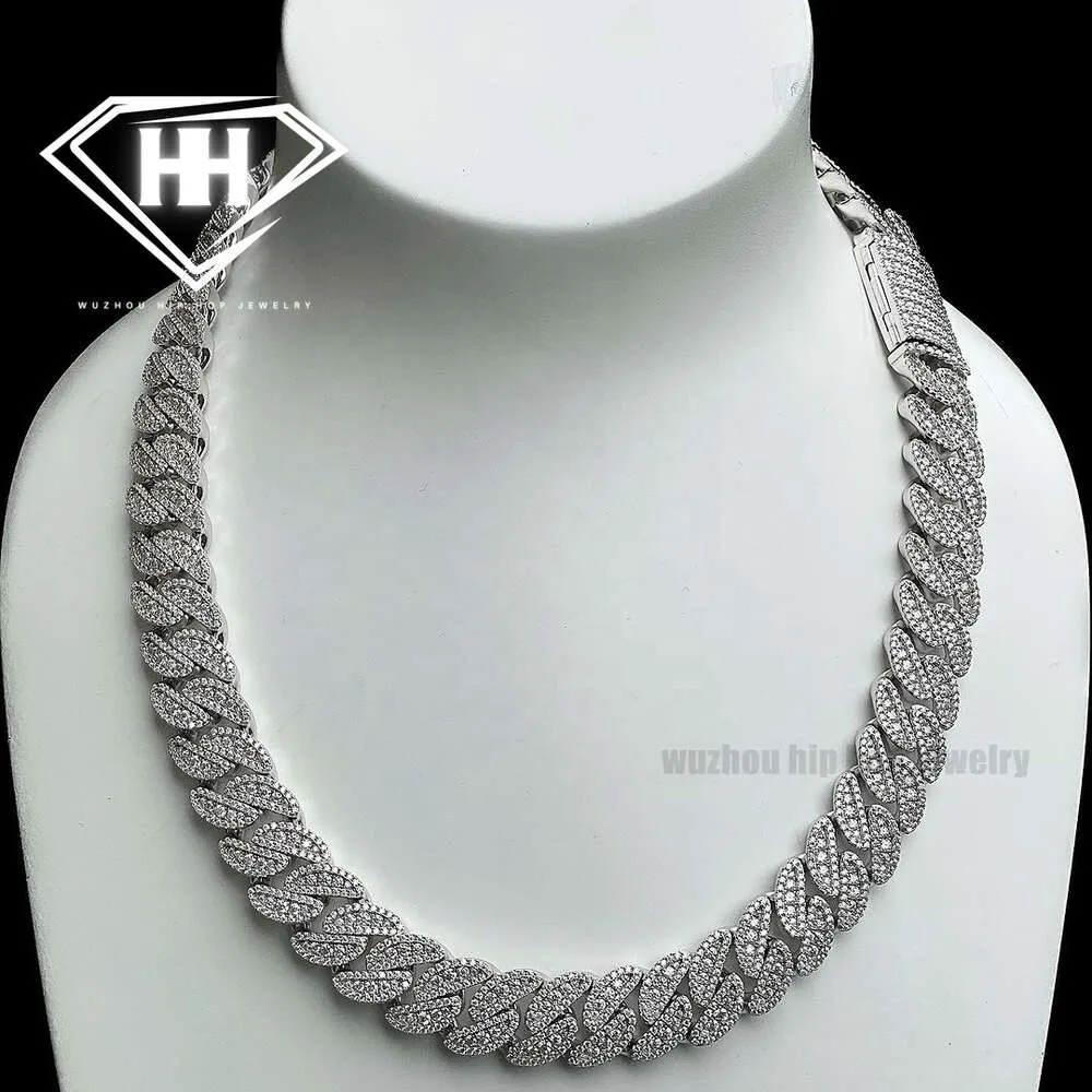 Hiphop Nuova catena cubana mezza luna Finest S925 Silver 20mm 3 file VVS D Colore Diamante taglio ideale Moissanite Catena cubana Collana