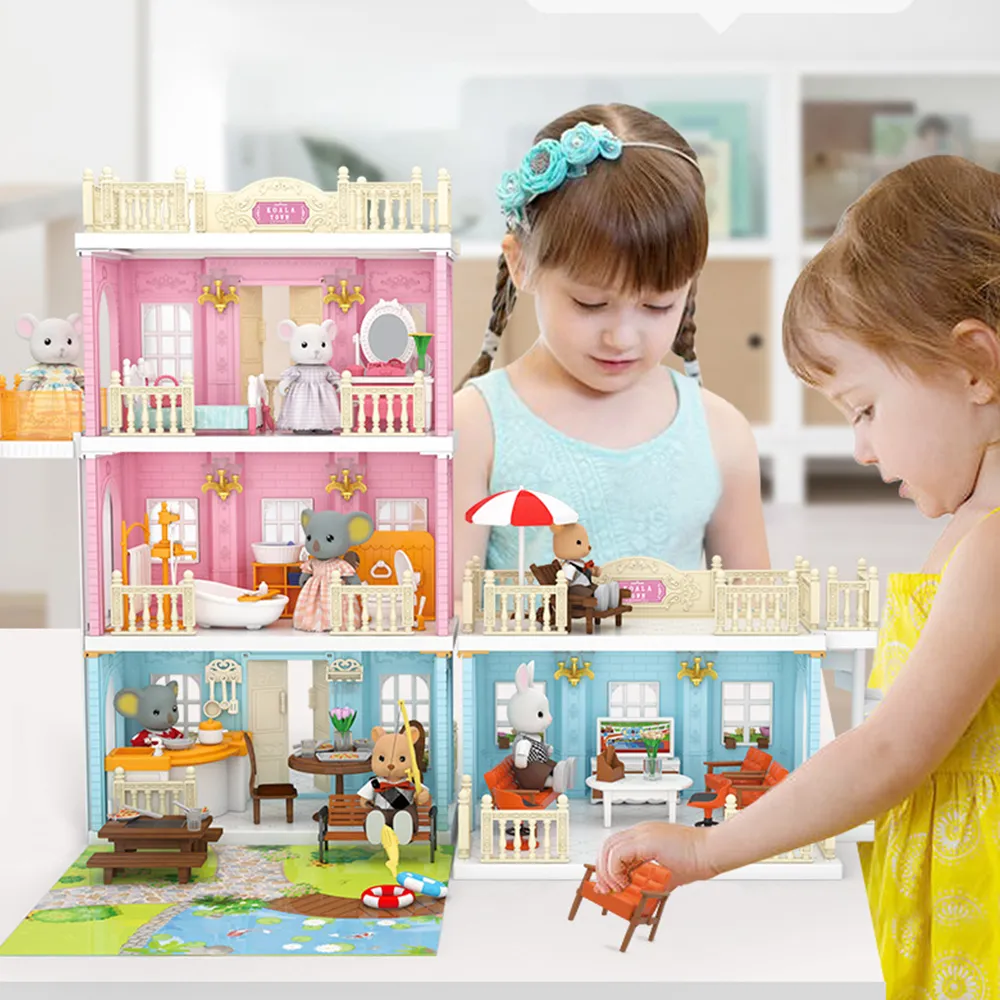 Dollhouse Minyatür Kada Town 1/12 Tiny Playhouse Model Banyo Yatak Odası Mutfak DIY El Yapımı Villa Yüzme Havuzu Kız Oyuncakları için