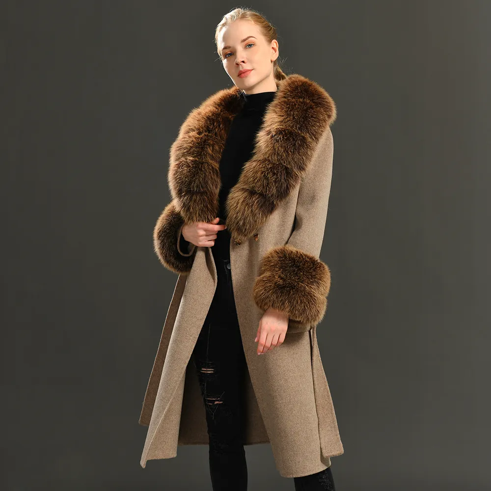 [LOW CLASSIC]/☆24FW FLUFFY WOOL WIDE COLLAR HALF COAT/BROWN Wool Coat,hooded Wool Coat, Womens Coat, Winter Coat