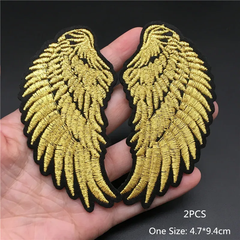 2pcs Golden Wings Tamanho: 4,7x9.4cm Patch para roupas Bordado Bordado Diy Diy Bistê