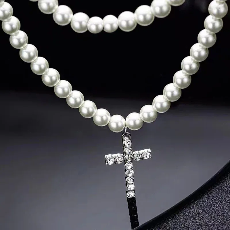 Pendant Necklaces 2024 Trendy Pearl Choker Necklace For Women Men Cross Handmade Strand Bead Streetwear Jewelry Gift