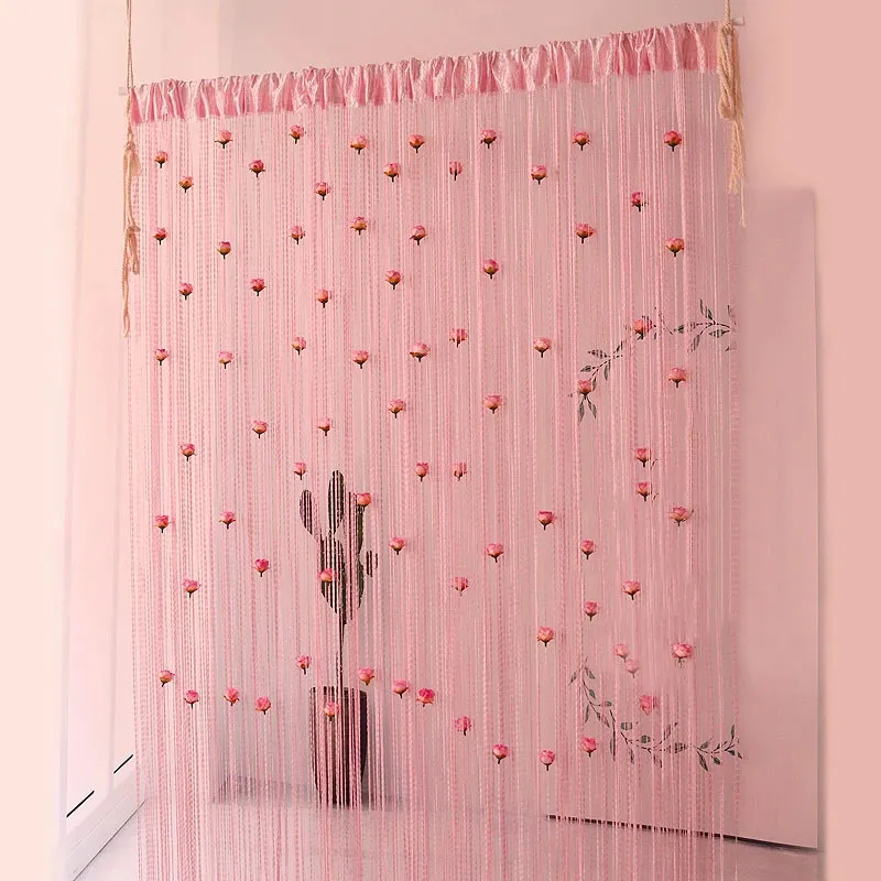 1*2m Fenster Rosenschnur Vorhang Blumenentür Faden Vorhang Hanging Vorhang Valance Teiler Dekorativ für Schlafzimmer Hochzeitsfeier