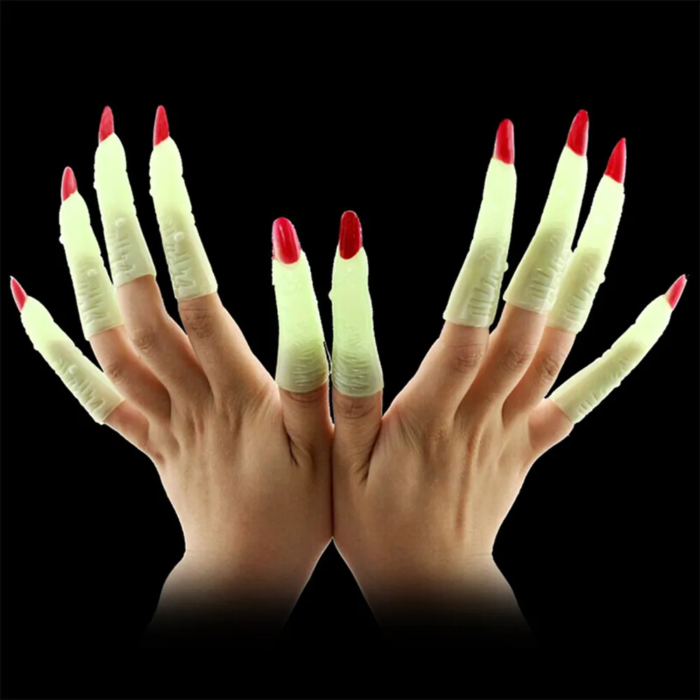 amawill luminous witchゾンビフィンガーフェーズネイルハロウィーンの飾り輝く偽の爪カバーセットパーティーの集まりカーニバル