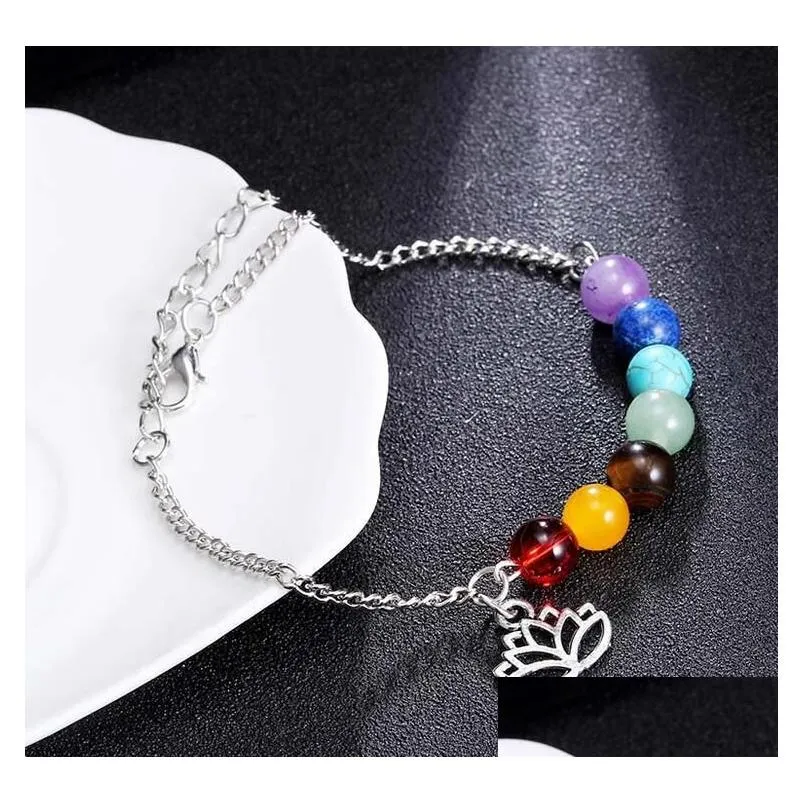 Beaded 7 Chakras Strands Armband för kvinnor Crystal Healing Nce Pärlor Nature Stone Armband Lotus Charms Yoga Wholesale Drop Delivery Dhokw