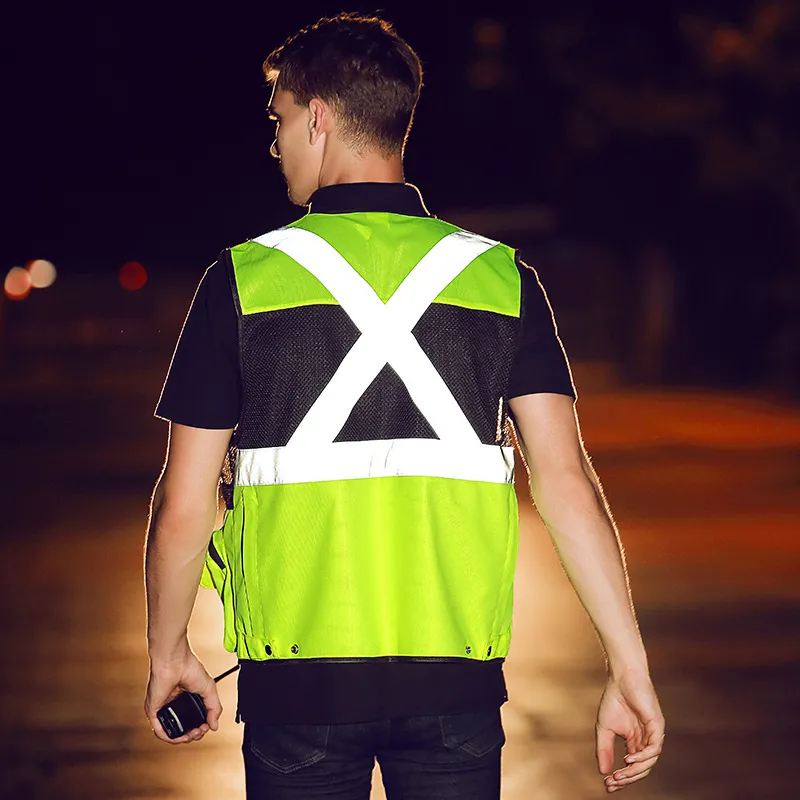 Gilet réfléchissant de moto automobile, veste de vélo, haute visibilité, avertissement nocturne, manteau de sécurité pour la circulation, gilet en mailles de voiture