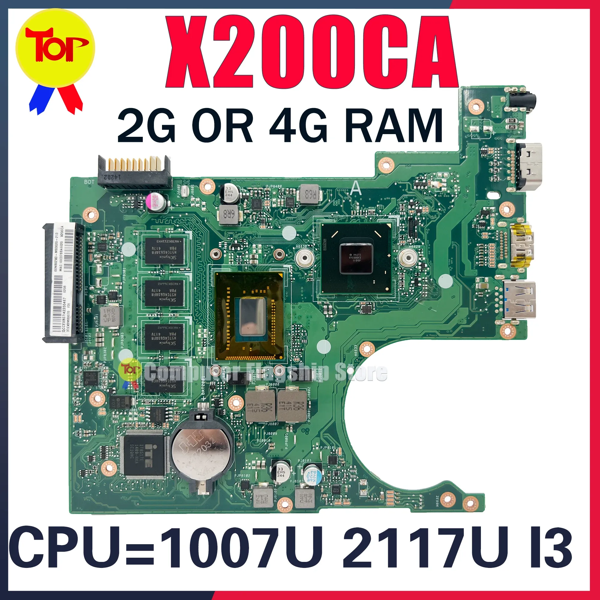 Płyta główna Kefu x200CA Laptopa płyta główna dla ASUS x200C x200CAP F200C F200CA 1007U 2117U i3 2G lub 4Grama Pracuje 100%