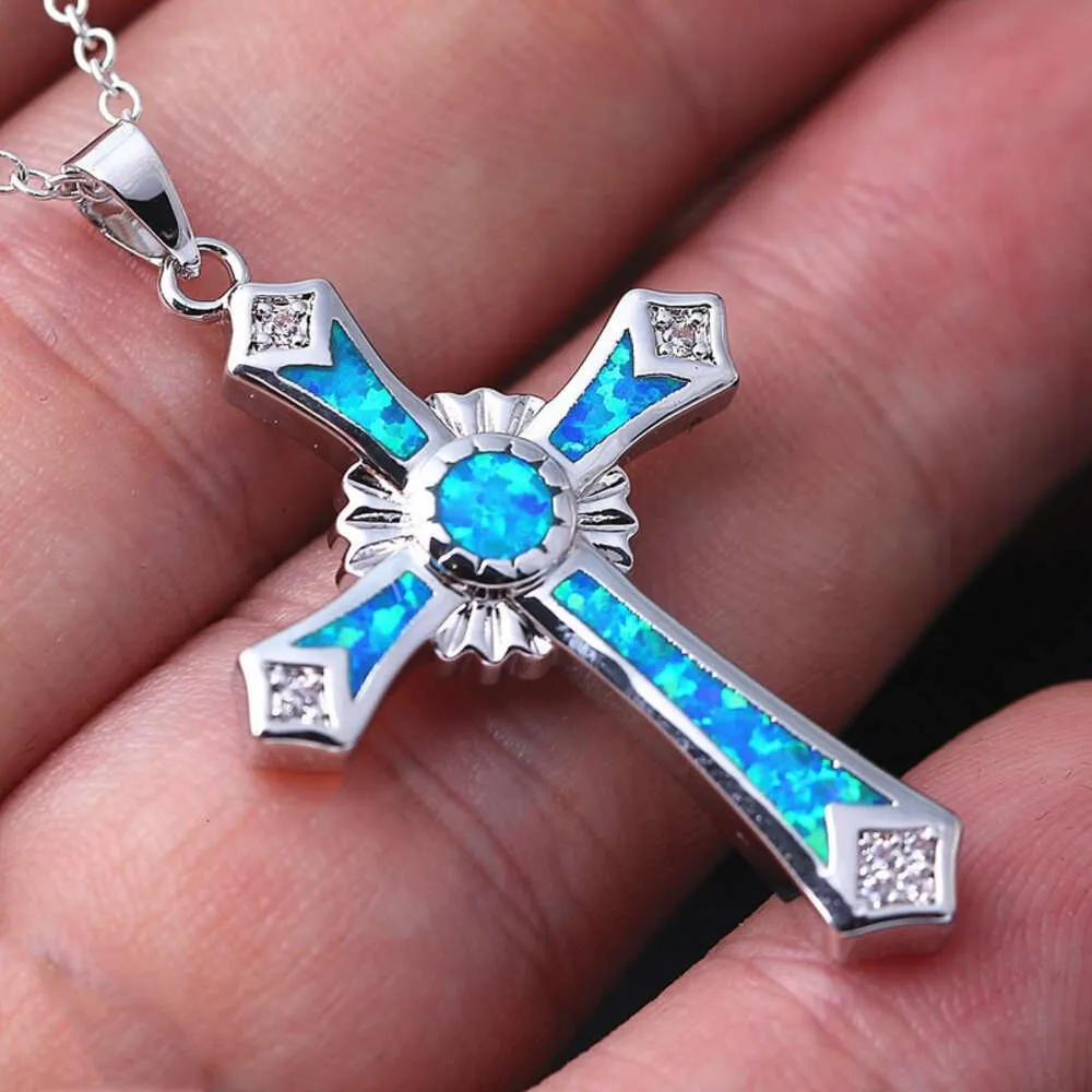 Opal Drop Glue Radiant Cross Collier de pendentif pour femmes