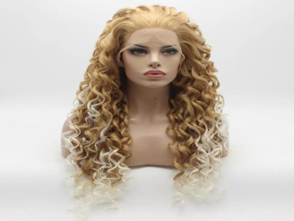 Iwona Hair Curly Long Money Blonde Blonde White Ombre Wig 1827HR1001 Термостойкий, устойчивый к наполовину