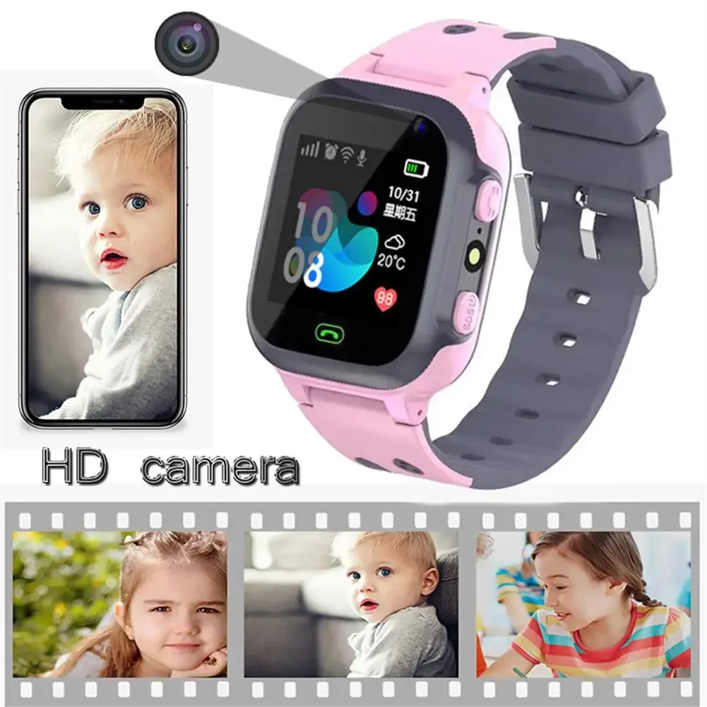 Watches Kids Smart Watch Call Watches Sim Card Location Tracker SOS Pekskärm Vattentät smartur med ljus för barn