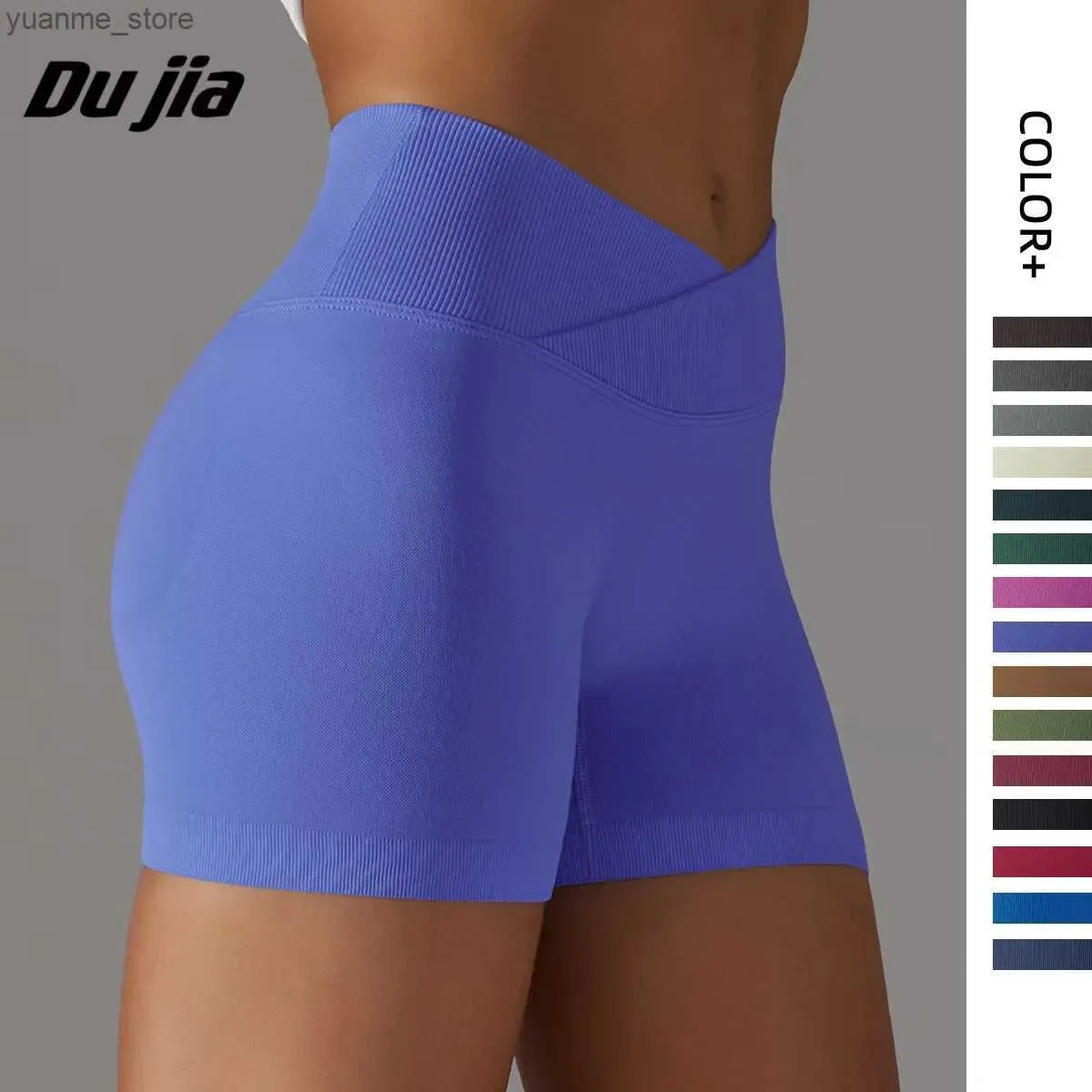 Yoga Outfits V Cross Waistband Yoga Shorts for Women Scrunch Butt Gym Shorts Stretchy Amplify Shorts Workout Push Up Sports Cycling Shorts Y240410