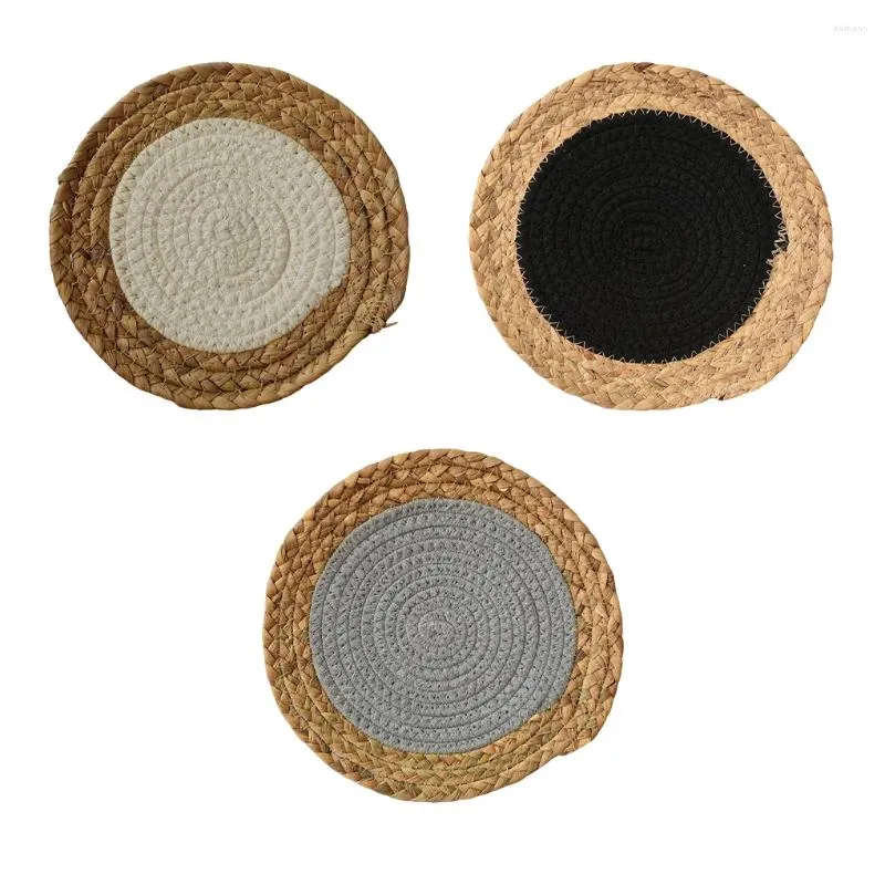 Table Mats Round Mat Pad Straw Woven Insulation Placemat Nordic Style