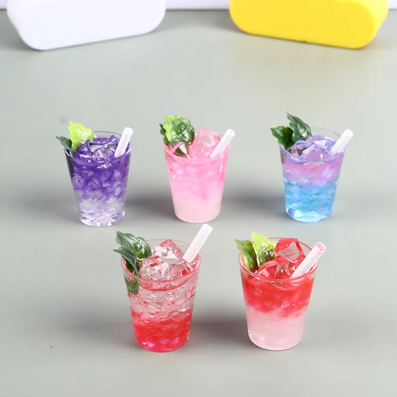 1:12 Doll House Two-Color Ice Cup Dollhouse Miniature Accessories Colorful Glass Cup Goblet Bar Drinks Pretend Play Kitchen Toys