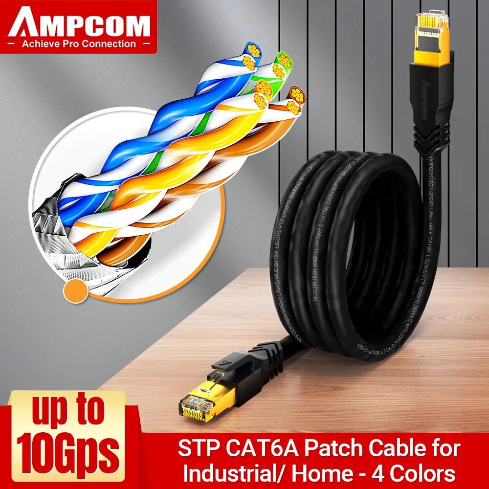 Ampcom Cat6a Ethernet Cable 10 Гбит / с RJ45 LAN сетевой кабель, высокоскоростные игры UTP Patch 24Awg Strand Wire для компьютера, PS5, Xbox