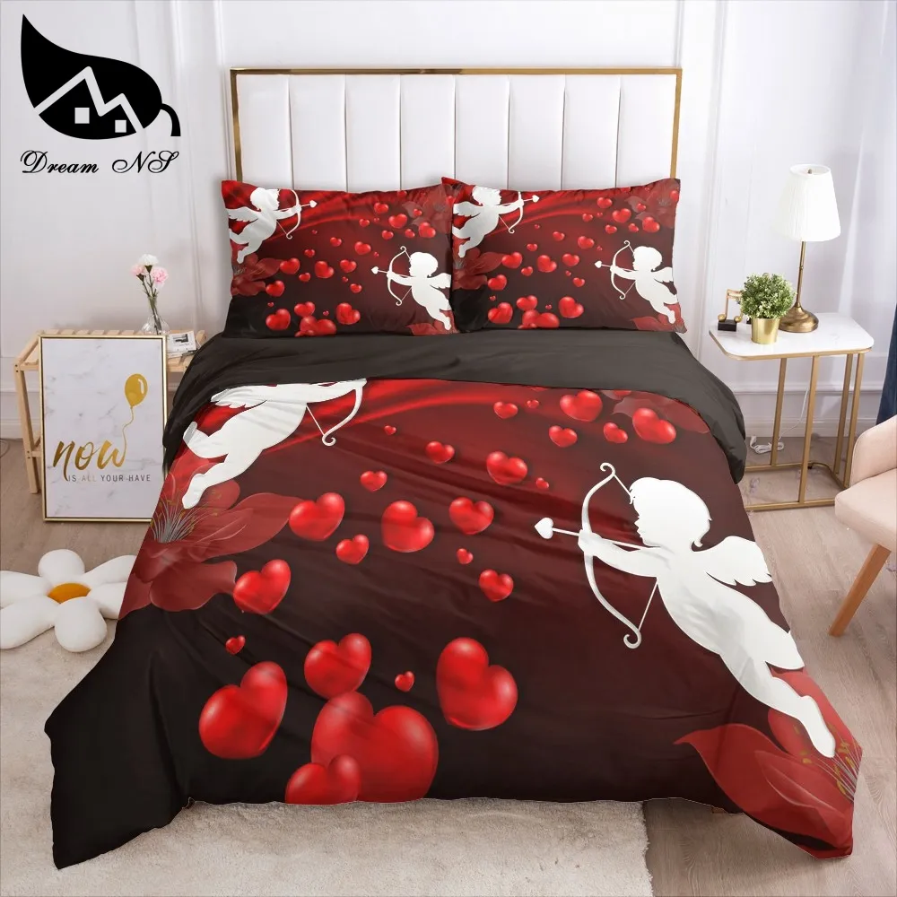 Dream NS 3D Red Love Bedding Set Romantic Wedding Valentines cadeau voor haar omvatten dekbedoverkapslaapkussencase Gratis verzending