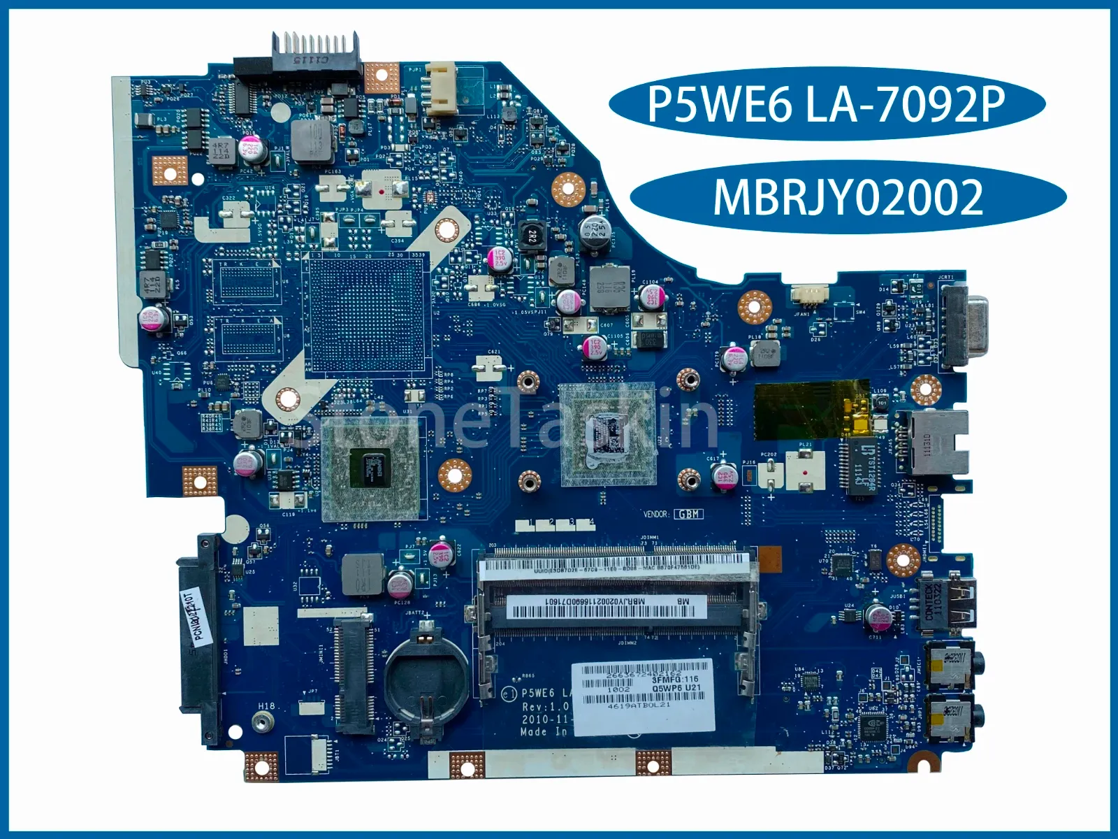 Carte mère la meilleure valeur MBRJY02002 pour Acer Aspire 5733 ordinateur portable P5we6 LA7092P AMD DDR3 100% testé