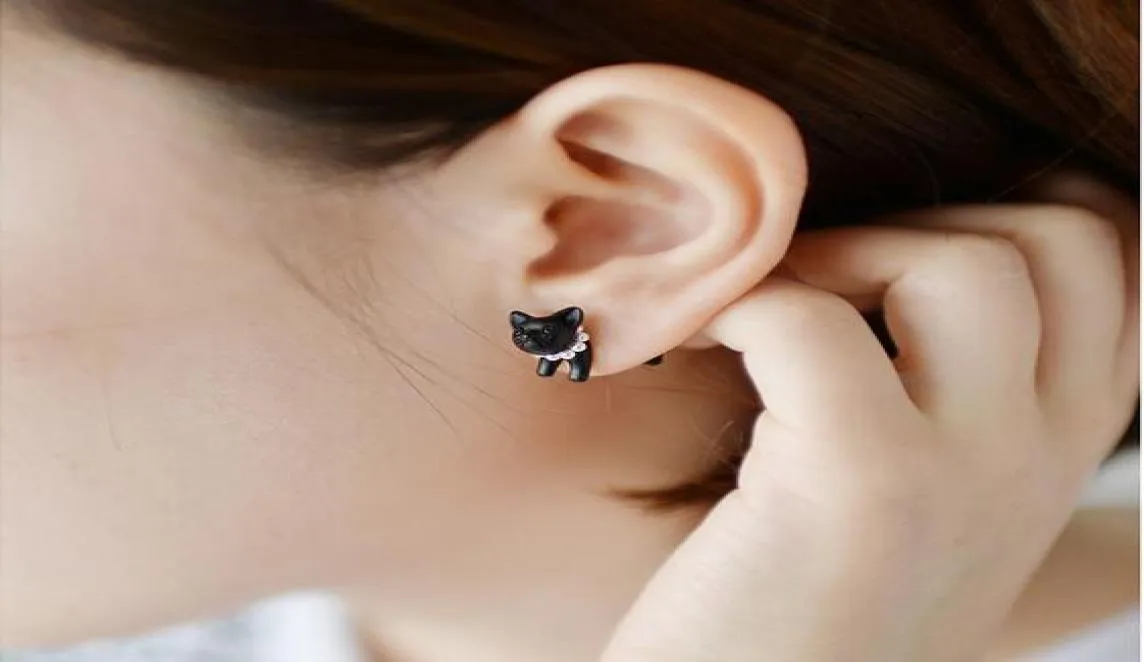 3D Cute black cat piercing stud earrings for women girls and men pearl earring fashion jewelry wholesale8368978