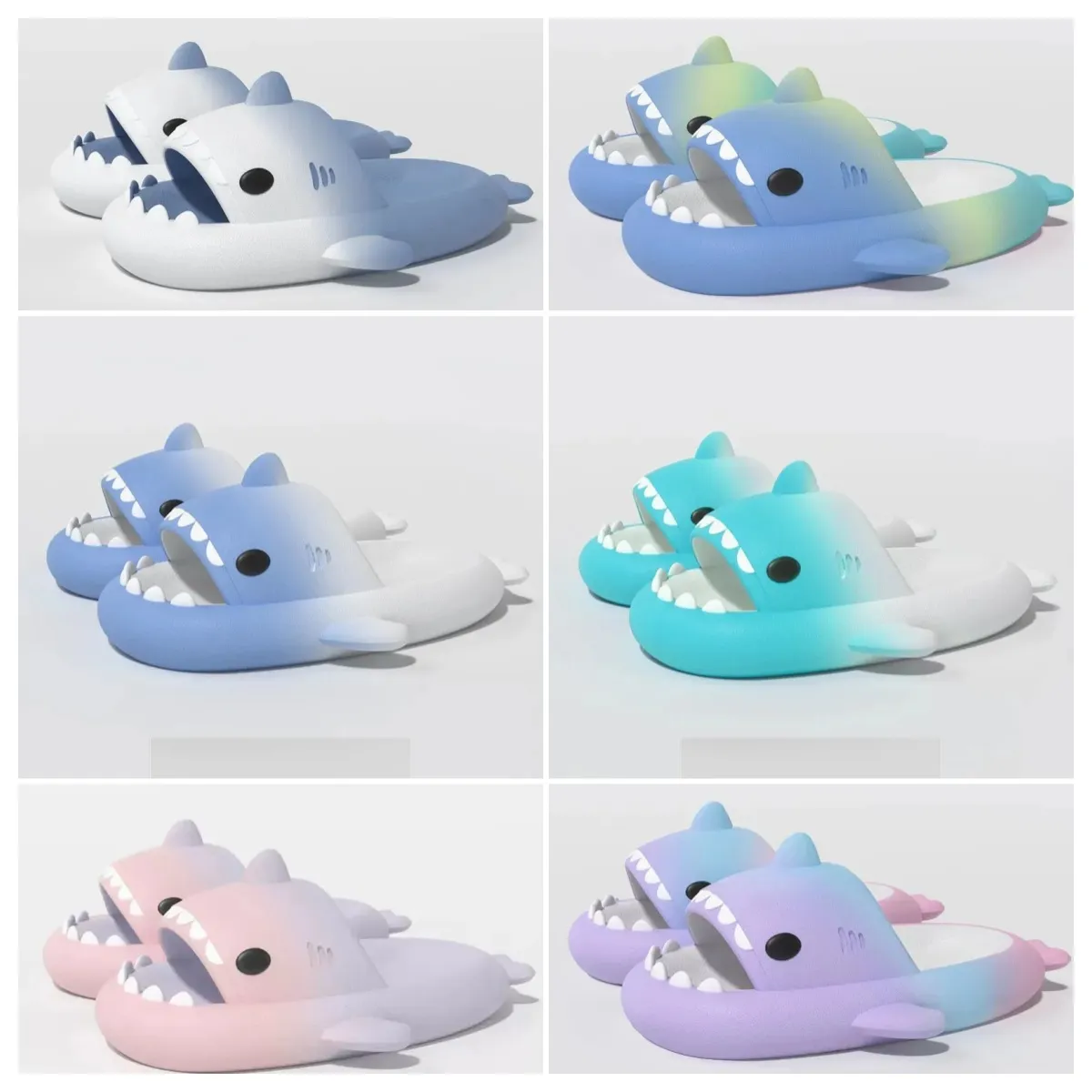 2024 Kvalitetskor Sandal Summer Shark Slippers Shark Slides Thick Soled Shoes Kids Flat Sandals Gradient Flip Flops