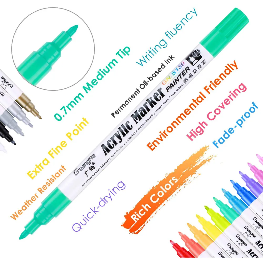 12/18/24/36Colors Acrylfarbenmarker Stift 0,7 mm Kunstmarker Stifte für Steinmalerei Becher Keramikglas Holz Stoffmalerei