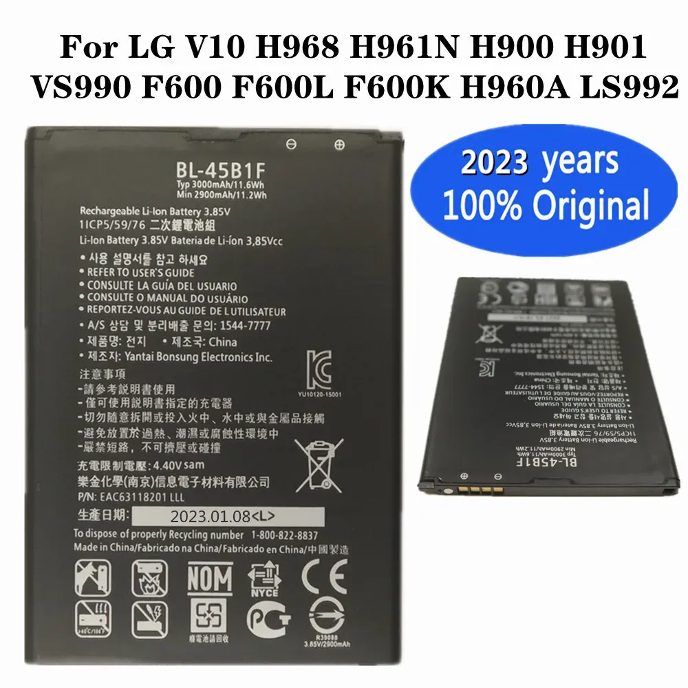 2023 anni per LG V10 H968 H961N H900 H901 VS990 F600 F600L F600K H960A LS992 Batteria di alta qualità BL-45B1F BL45B1F batteria del telefono